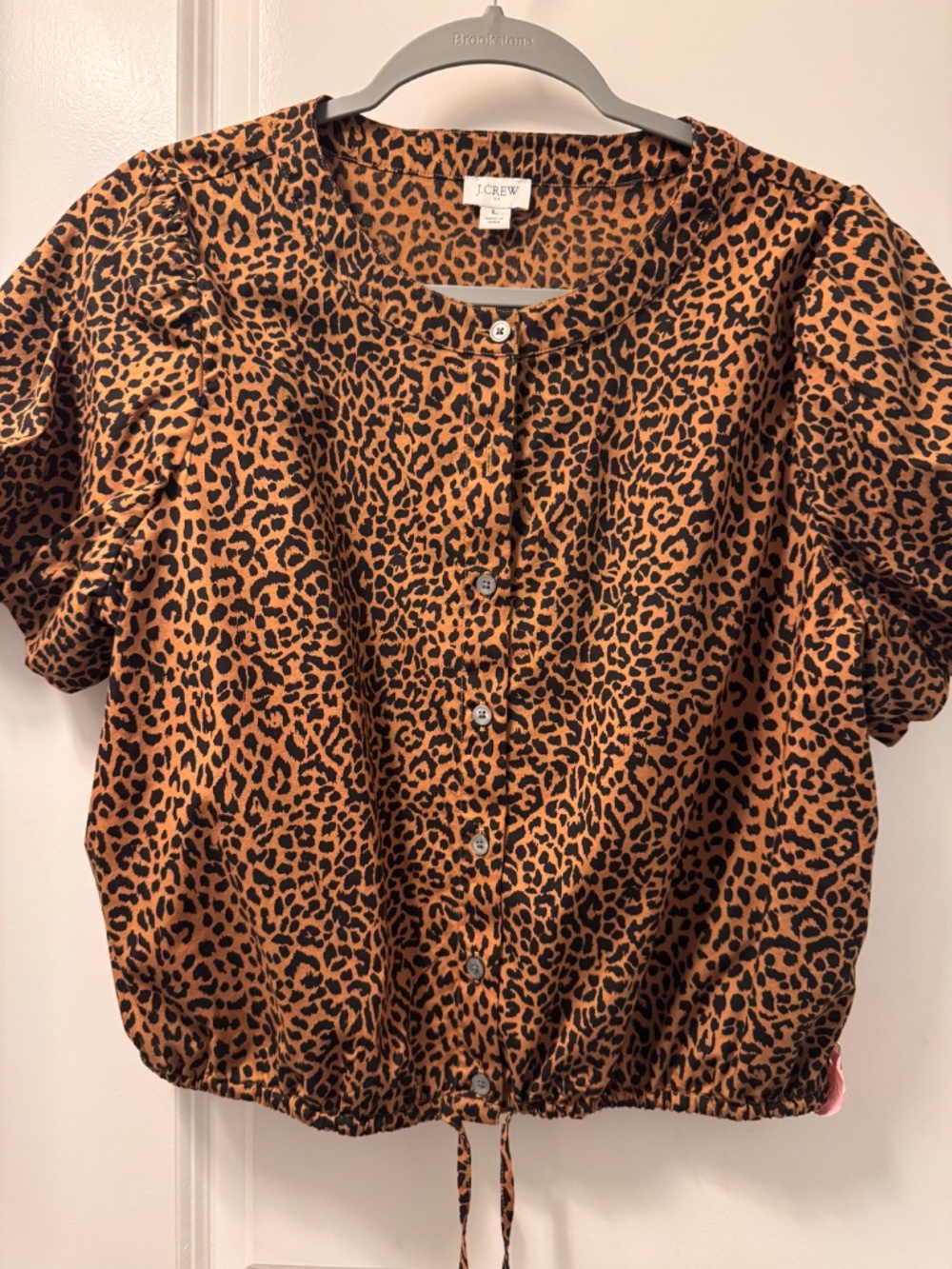 JCrew Leopard Bubble Top Button Down with Tie Waist - Size L - Picture 3 of 4